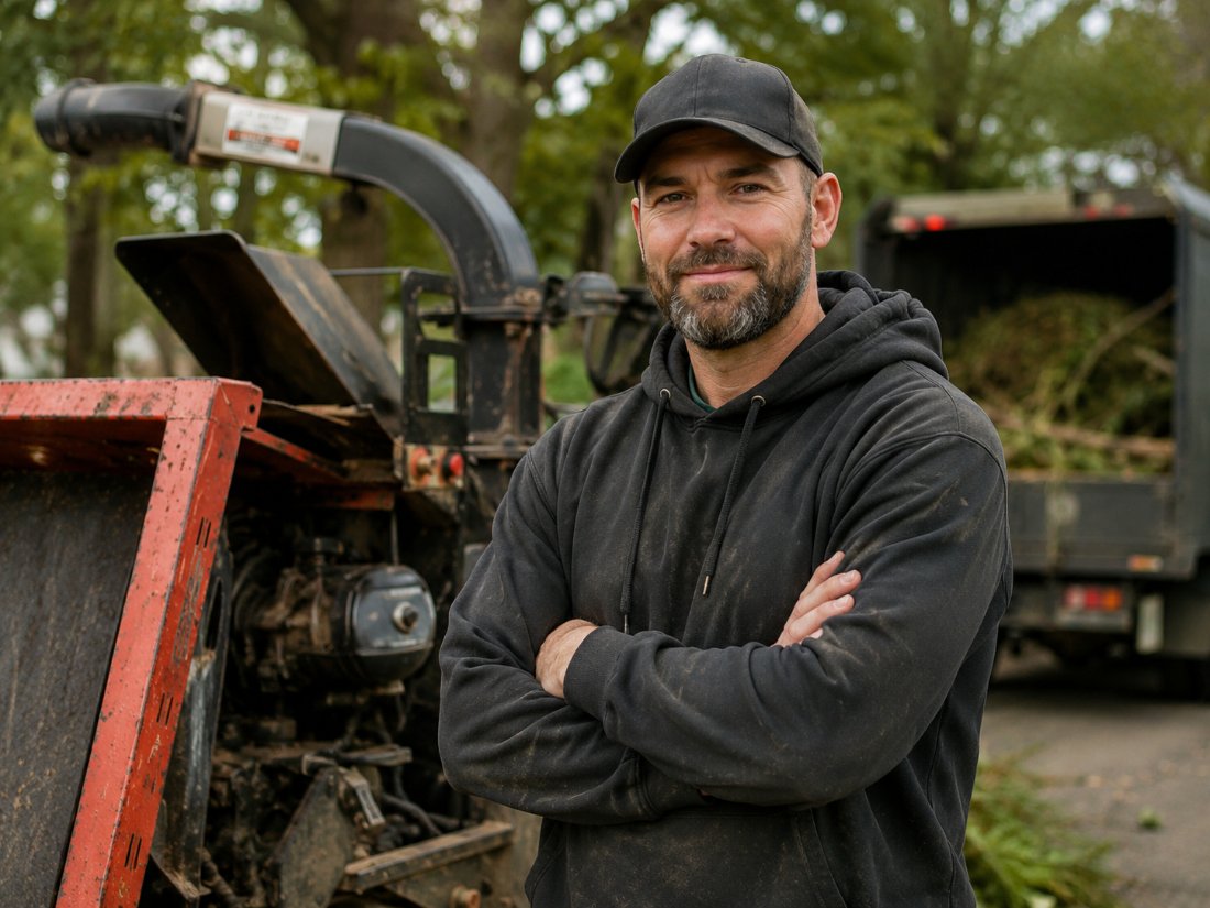 Local business owner by work equipment