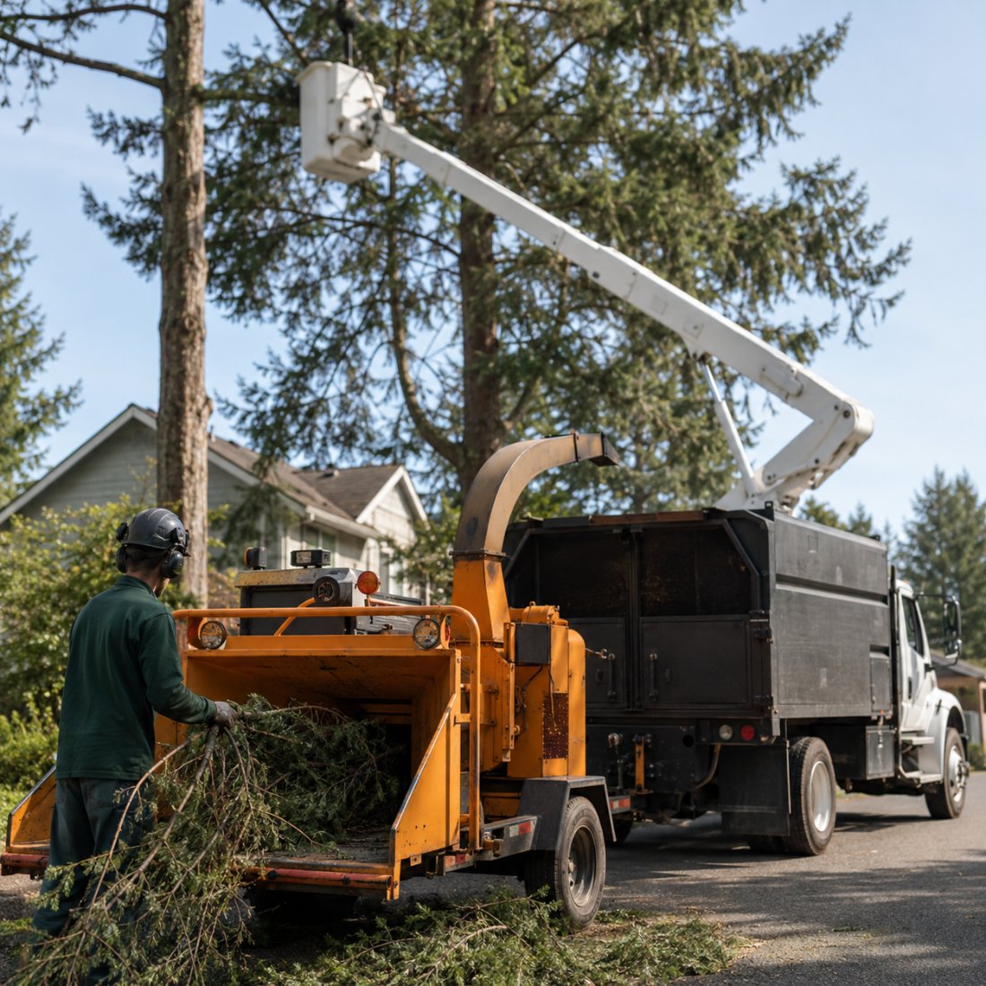 Tree removal truck at work
